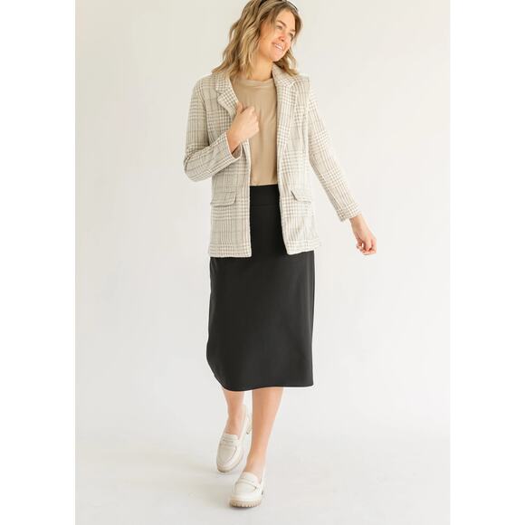 Liverpool Women's L Cream Tan Plaid Relaxed Fit Boyfriend Blazer Jacket G30-17 - Picture 1 of 7